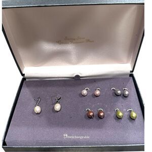 Fresh water pearls Interchangeable Sterling Silver Pearl Earrings Set